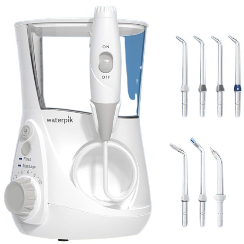 Waterpik Aquarius WP-660 countertop water flosser with Pik Pocket periodontal tip