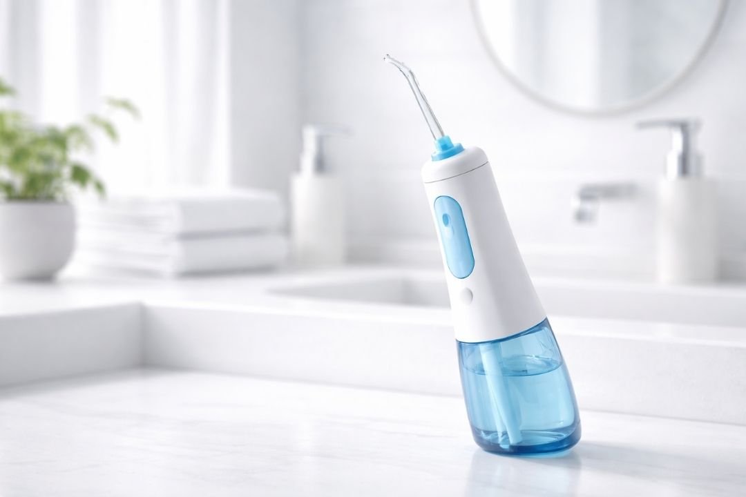 best water flosser for gum disease gentle oral irrigator for bleeding gums on bathroom counter